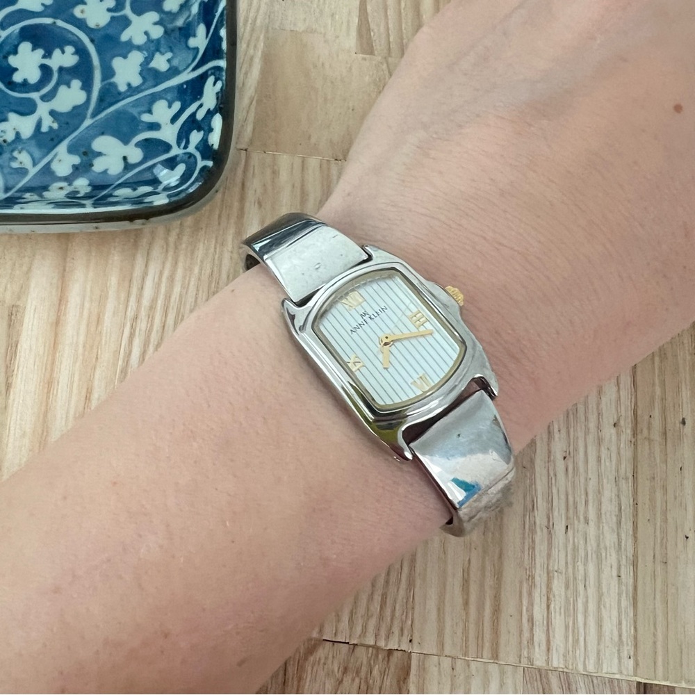 Anne Klein ladies rectangular silver tone bracelet watch NEW BATTERY